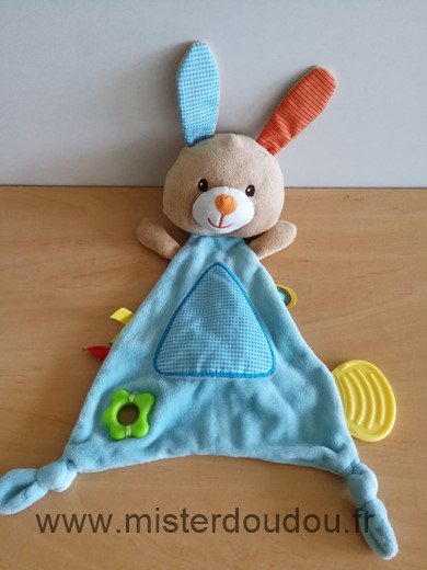 Doudou Lapin Minimi Bleu beige triangle anneau dentaire 