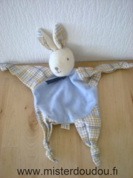 Doudou Lapin Minouche Bleu et carreaux marron bleu blanc 