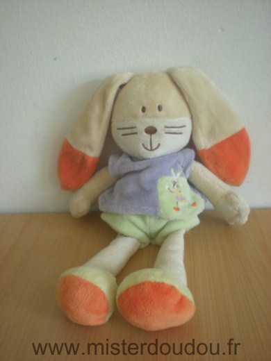 Doudou Lapin Mots d enfants Mauve vert bout oreilles orange 