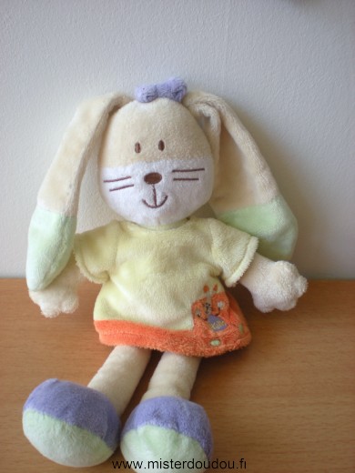 Doudou Lapin Mots d enfants Rose jaune orange avec un lapin brodé 