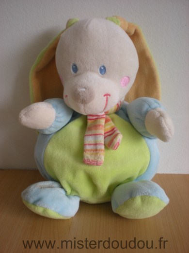 Doudou Lapin Mots d enfants Vert bleu jaune echarpe rayee 