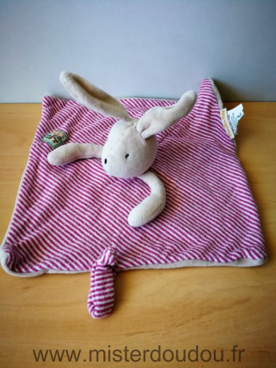 Doudou Lapin Moulin roty Beige rayures rouges sylvain 