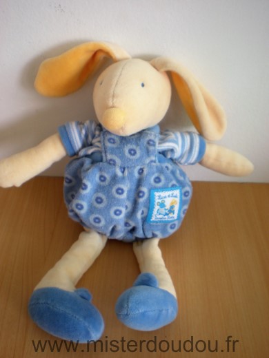 Doudou Lapin Moulin roty Bleu jaune lise et lulu 