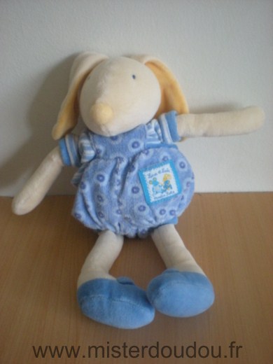 Doudou Lapin Moulin roty Bleu jaune lise et lulu 