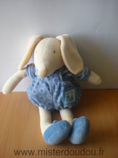 Doudou Lapin Moulin roty Bleu jaune lise lulu 