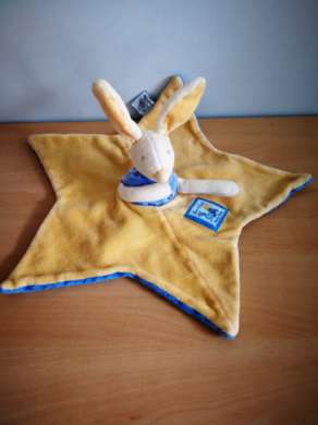 Doudou Lapin Moulin roty Jaune bleu lise et lulu 