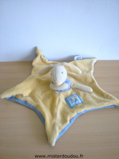 Doudou Lapin Moulin roty Jaune et bleu collection lise et lulu Coins un peu usés