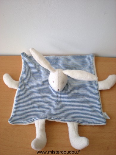 Doudou Lapin Moulin roty Lapin     mrsa rayé bleu blanc dessus  blanc dessous Tissus un peu bouloché