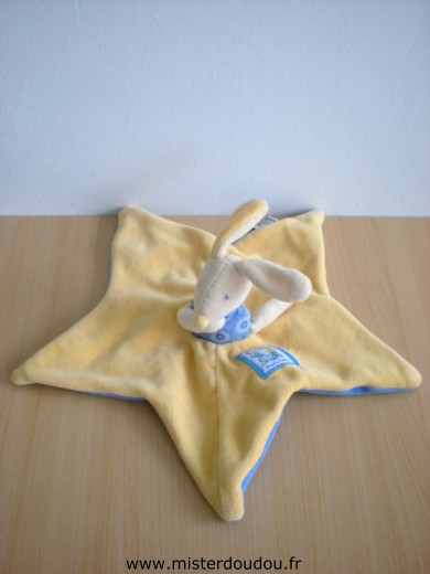 Doudou Lapin Moulin roty Lise et lulu étoile jaune dessus bleu dessous 