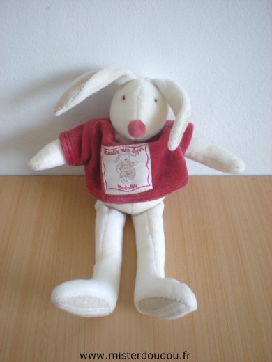 Doudou Lapin Moulin roty Martin mon lapin - blanc pull rouge 