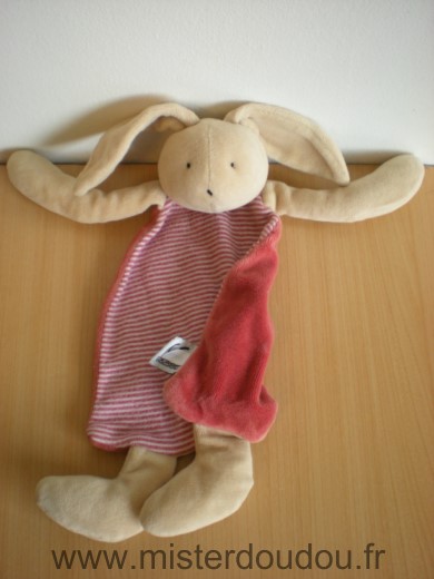 Doudou Lapin Moulin roty Sylvain la grande famille beige raye rouge 