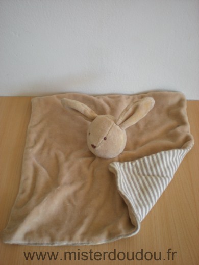 Doudou Lapin Natalys Beige raye beige blanc dessous 