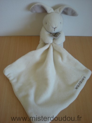 Doudou Lapin Natalys Ecru mouchoir ecru et gris dans les oreilles Doudou et compagnie pour natalys