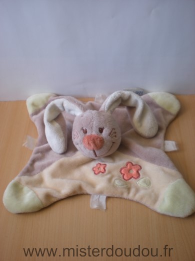 Doudou Lapin Nattou Beige ecru fleurs 