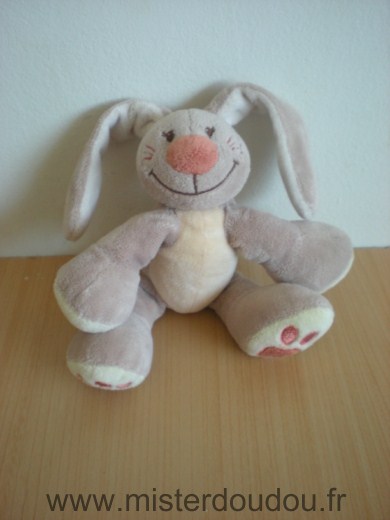 Doudou Lapin Nattou Beige jaune avec fleur rose dans le dos Petit modele