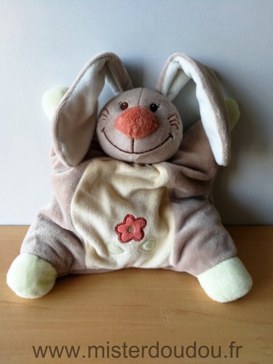 Doudou Lapin Nattou Beige jaune fleur orange 