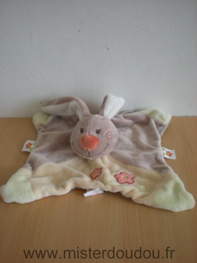 Doudou Lapin Nattou Beige jaune fleurs orange 