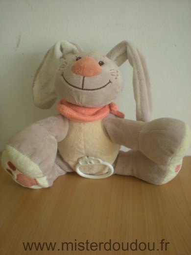 Doudou Lapin Nattou Beige jaune foulard orange 