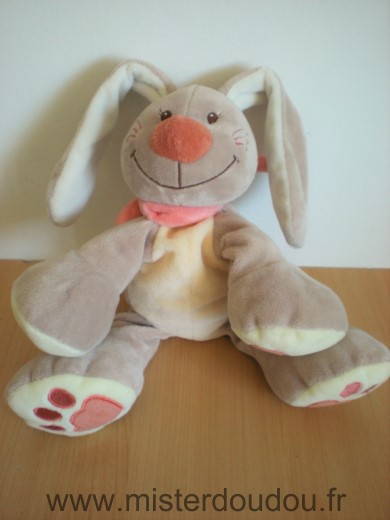 Doudou Lapin Nattou Beige jaune foulard orange 