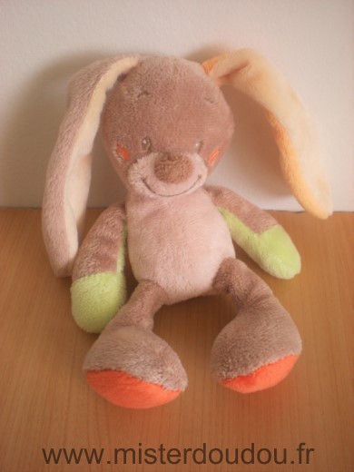 Doudou Lapin Nattou Beige vert orange 