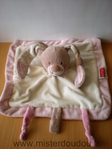 Doudou Lapin Nattou Blanc beige rose attache tetine 