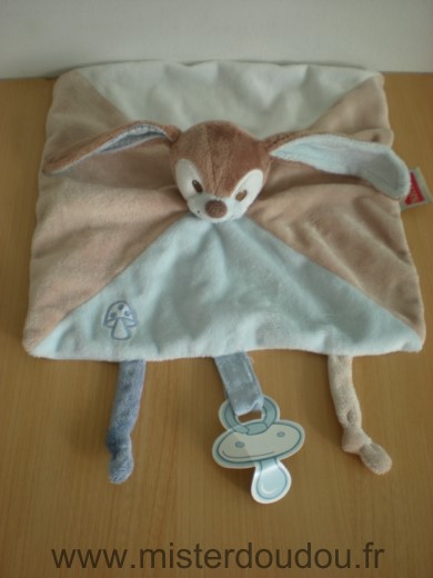 Doudou Lapin Nattou Emil bleu beige blanc champignon Avec attache tetine