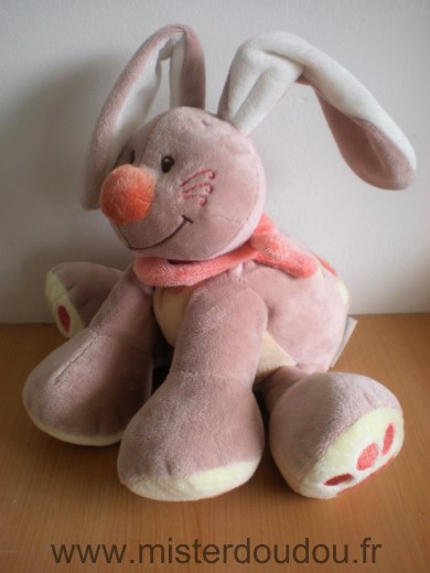 Doudou Lapin Nattou Jade beige jaune foulard orange 