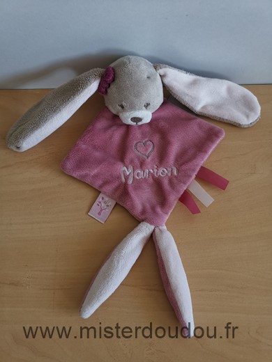 Doudou Lapin Nattou Rose coeur Deja brode le prenom marion