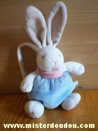 Doudou Lapin Nature et découvertes Blanc bleu clair foulard rose 