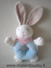 Doudou Lapin Nature et découvertes Bleu blanc foulard rose 