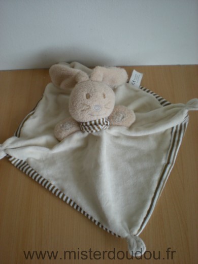 Doudou Lapin Nature et découvertes Ecru beige rayures marron 