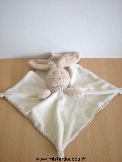 Doudou Lapin Nature et découvertes Ecru dessus rayé marron blanc dessous 