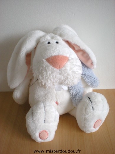 Doudou Lapin Nici Blanc echarpe grise 