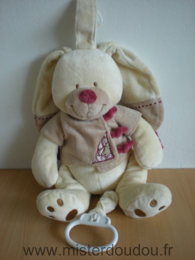 Doudou Lapin Nicotoy Bastien ecru gilet beige bordeau 