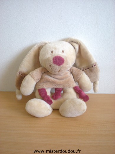 Doudou Lapin Nicotoy Beige bordeau 