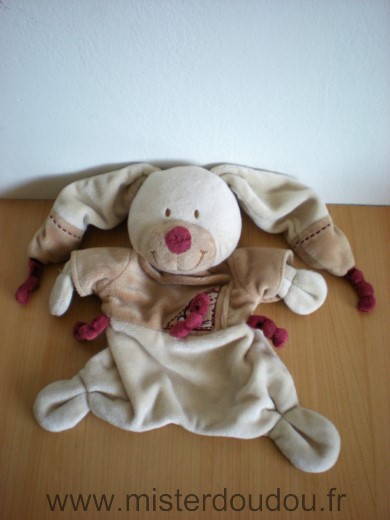 Doudou Lapin Nicotoy Beige bordeau marron 