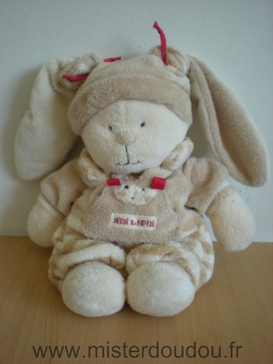 Doudou Lapin Nicotoy Beige ecru mon lapin rubans rouges 