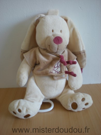 Doudou Lapin Nicotoy Beige gilet marron bordeau 