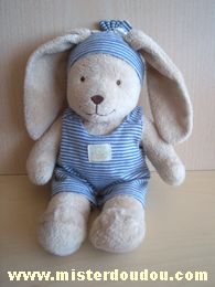 Doudou Lapin Nicotoy Beige habit rayé bleu blanc Pas d'étiquette marque nicotoy??