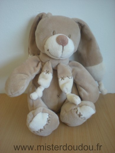 Doudou Lapin Nicotoy Beige marron 