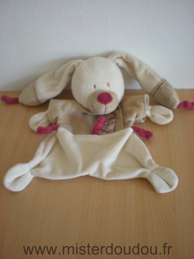 Doudou Lapin Nicotoy Beige marron bordeau 