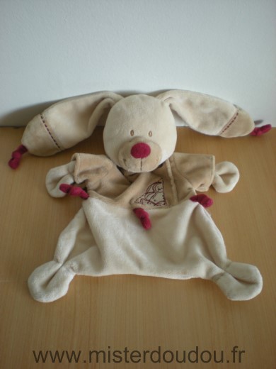 Doudou Lapin Nicotoy Beige marron bordeau 