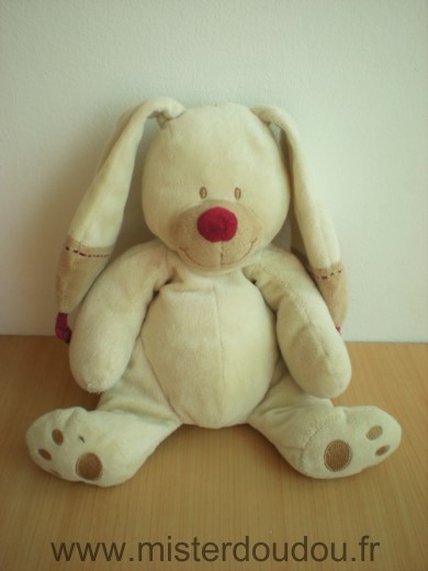 Doudou Lapin Nicotoy Beige marron bordeau 