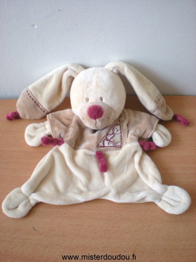 Doudou Lapin Nicotoy Beige marron bordeau 