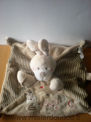 Doudou Lapin Nicotoy Beige motif lapin a b c 