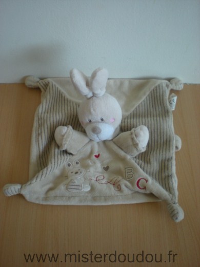 Doudou Lapin Nicotoy Beige motif lapin brode avec a b c 