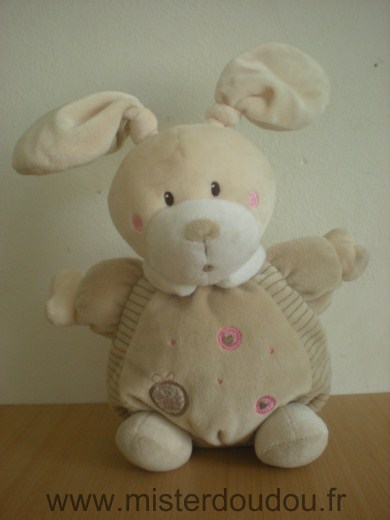 Doudou Lapin Nicotoy Beige ronds roses 