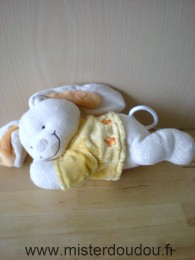 Doudou Lapin Nicotoy Beige tshirt jaune fleurs oranges 