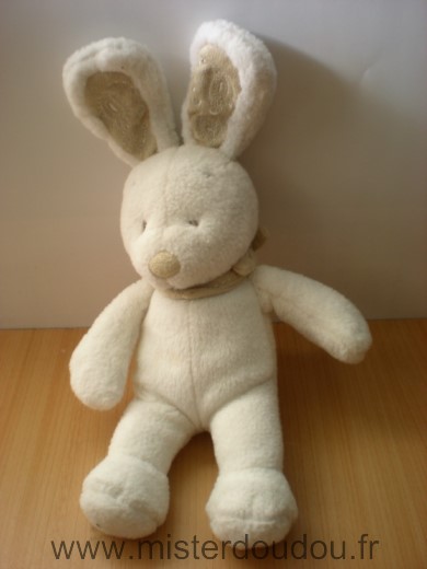 Doudou Lapin Nicotoy Blanc beige foulard beige 