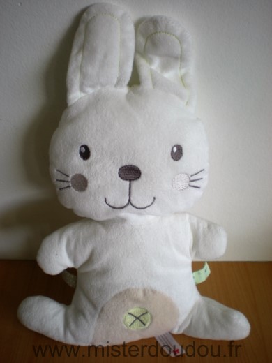 Doudou Lapin Nicotoy Blanc beige croix nombril 